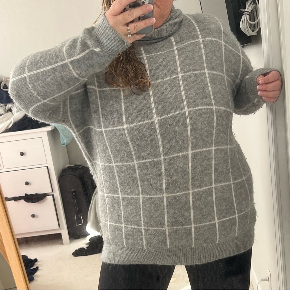 Plus Size Grey Oversized Sweater With Cream Grid | Checks XL from Entro